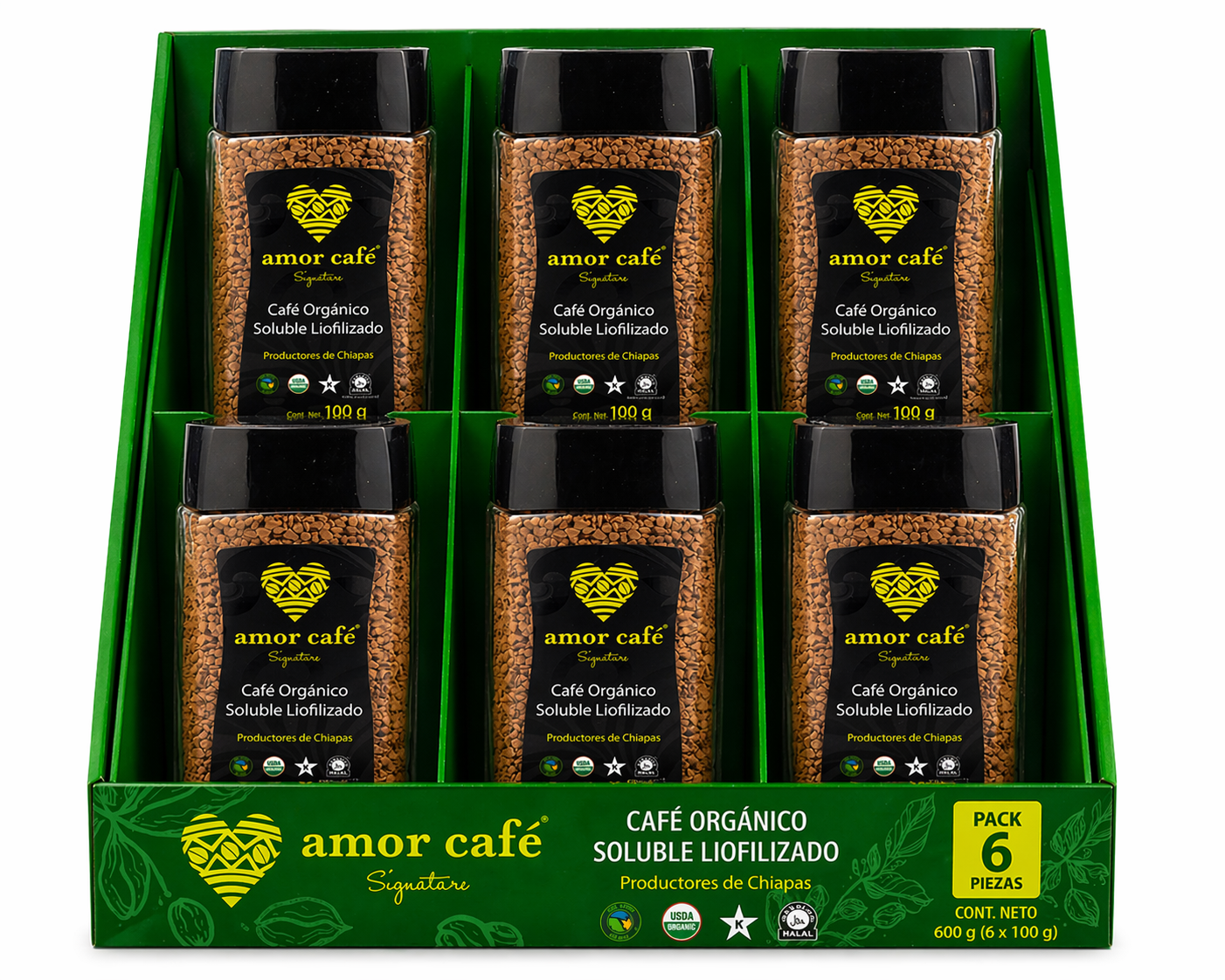 Café Orgánico Soluble Liofilizado 100 g 6 pzas