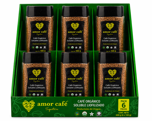 Café Orgánico Soluble Liofilizado 100 g 6 pzas