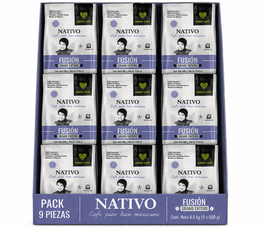 Café NATIVO Fusión Café Tostado en Grano 550 g pzas 9 pzas